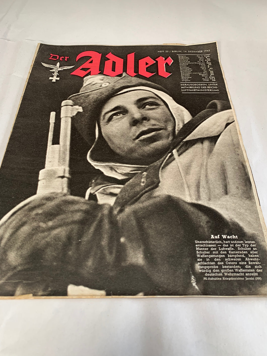 Der Adler Magazine Original WW2 German - 14th December 1943