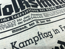 Lade das Bild in den Galerie-Viewer, Original WW2 German NSDAP VOLKSSTIMME Political Newspaper - 26th June 1940
