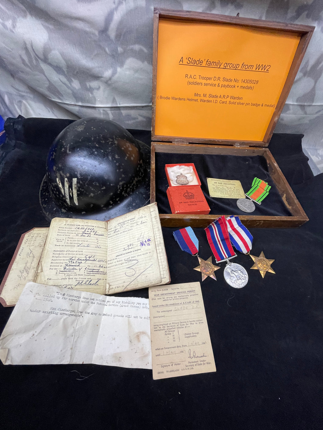 WW2 British Home Front & Army Family Group, Wardens Helmet - Medals etc