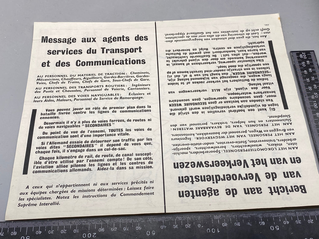 Interesting Original WW2 Belgium / Dutch Propaganda Leaflet aimed at local Workers