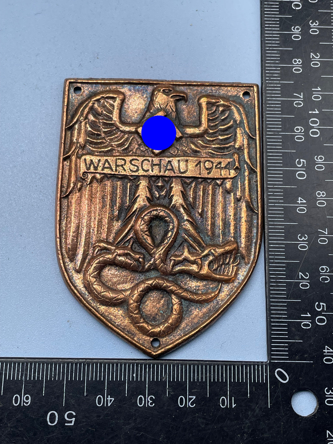 WW2 German Army Brass Warsaw Battle Shield in Copper