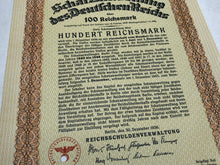 Load image into Gallery viewer, Original WW2 German Government Treasury Loan Bill 100 Reichmarks
