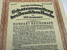 Original WW2 German Government Treasury Loan Bill 100 Reichmarks - The Militaria Shop