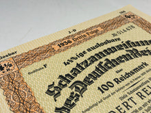 Load image into Gallery viewer, Original WW2 German Government Treasury Loan Bill 100 Reichmarks
