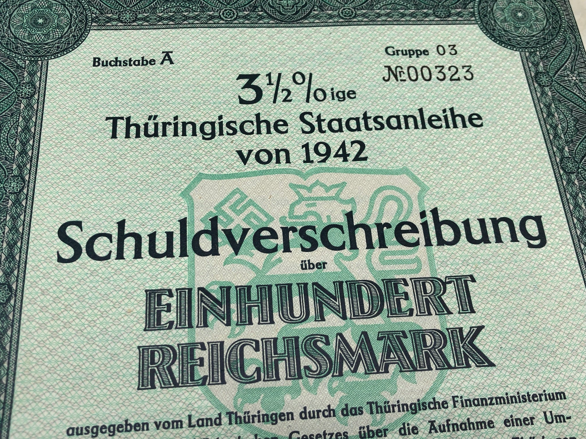 Original WW2 German Government Treasury Loan Bill 100 Reichmarks - The Militaria Shop