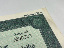 Lade das Bild in den Galerie-Viewer, Original WW2 German Government Treasury Loan Bill 100 Reichmarks
