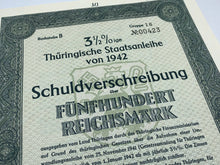 Lade das Bild in den Galerie-Viewer, Original WW2 German Government Treasury Loan Bill 500 Reichmarks
