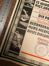 Charger l&#39;image dans la galerie, 1935 Dated German Swimming Diploma  - Great Display Item.
