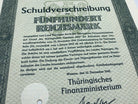 Original WW2 German Government Treasury Loan Bill 500 Reichmarks - The Militaria Shop