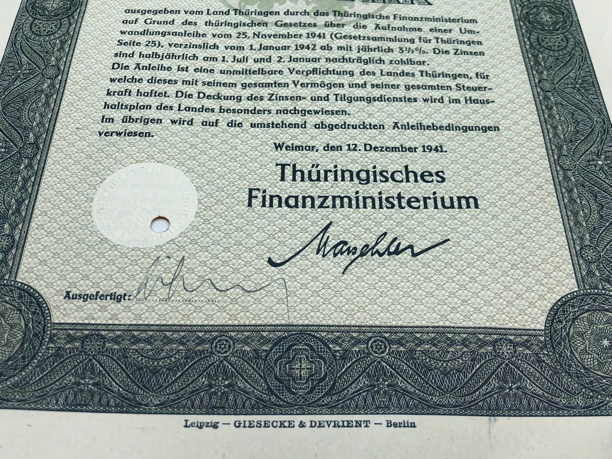 Original WW2 German Government Treasury Loan Bill 500 Reichmarks - The Militaria Shop