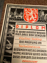 Charger l&#39;image dans la galerie, 1935 Dated German Swimming Diploma  - Great Display Item.
