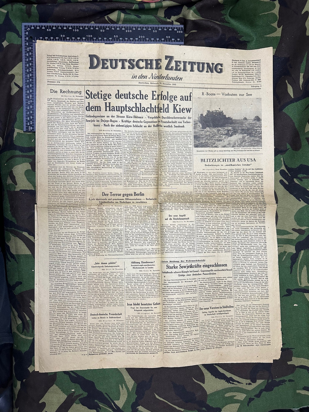 Original WW2 German Party Deutsche Zeitung Political Newspaper - 24th November 1943