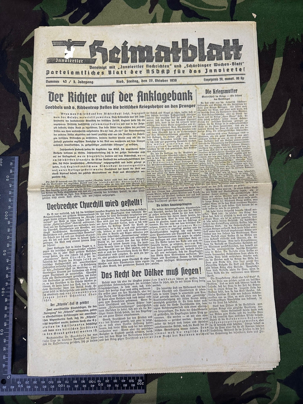 Original WW2 German Party Heimatblatt Political Newspaper - 27th October 1939 - The Militaria Shop