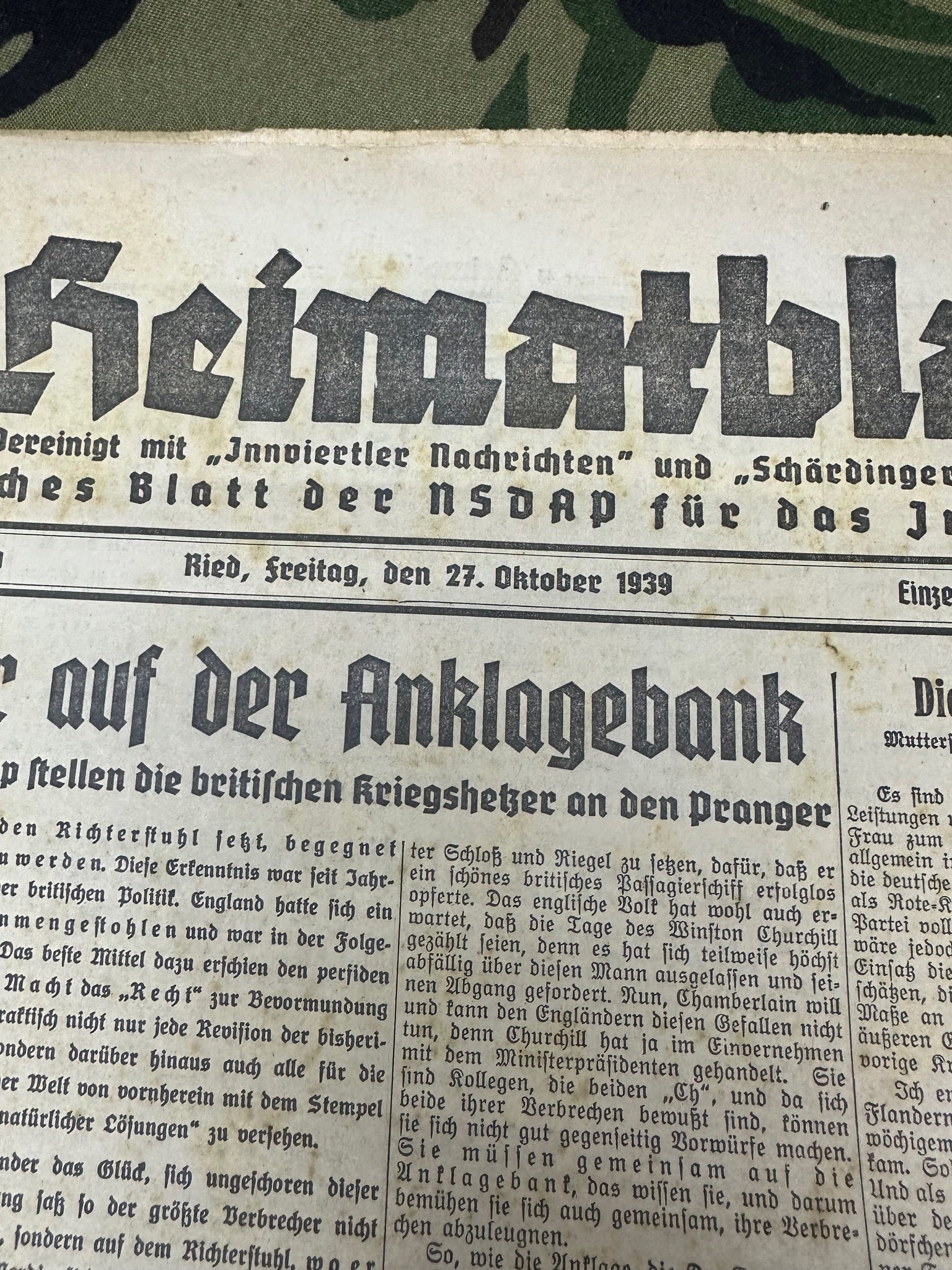 Original WW2 German Party Heimatblatt Political Newspaper - 27th October 1939 - The Militaria Shop