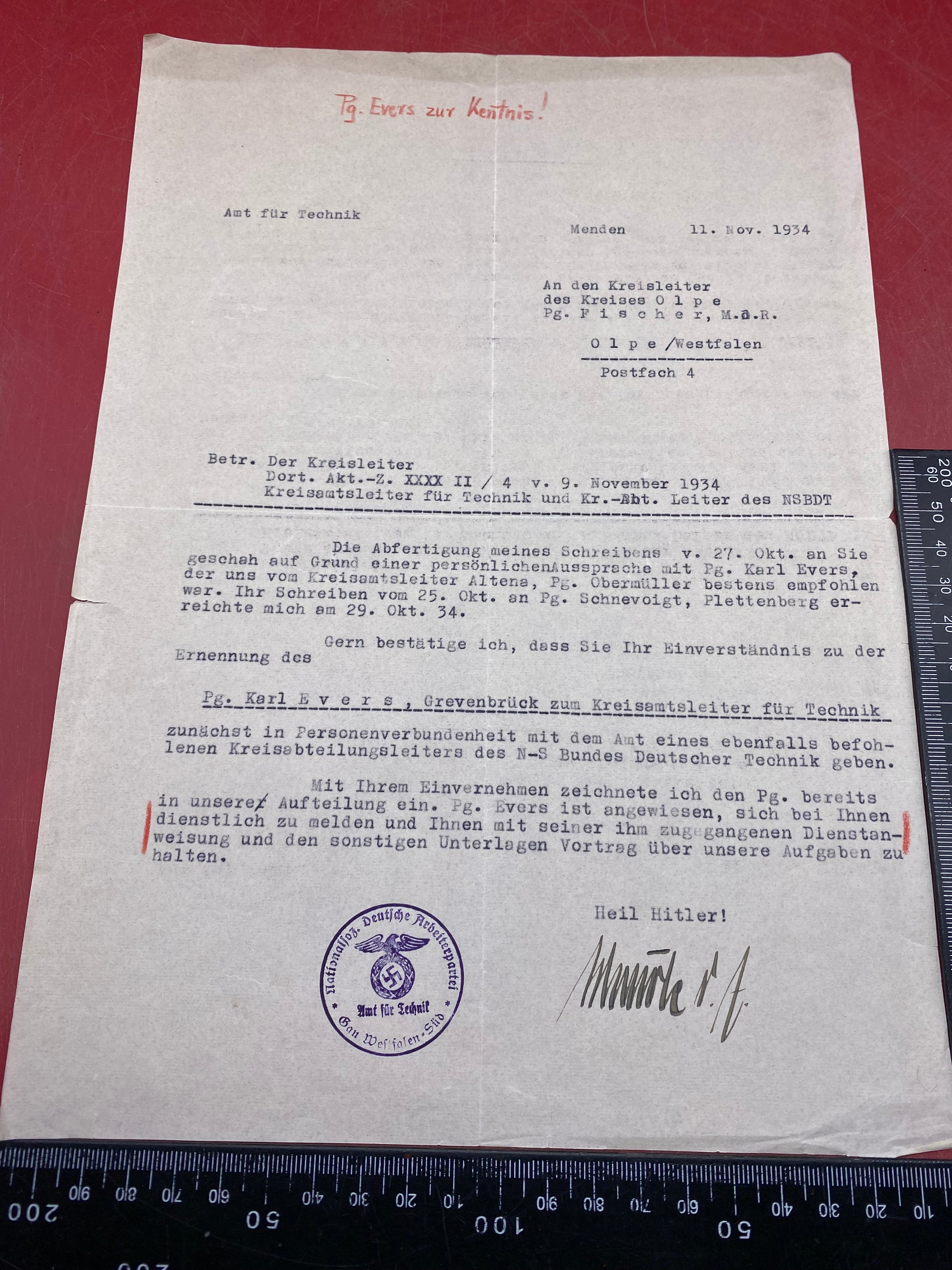 Interesting WW2 German Letter - 1934 Dated With Stamp. - The Militaria Shop