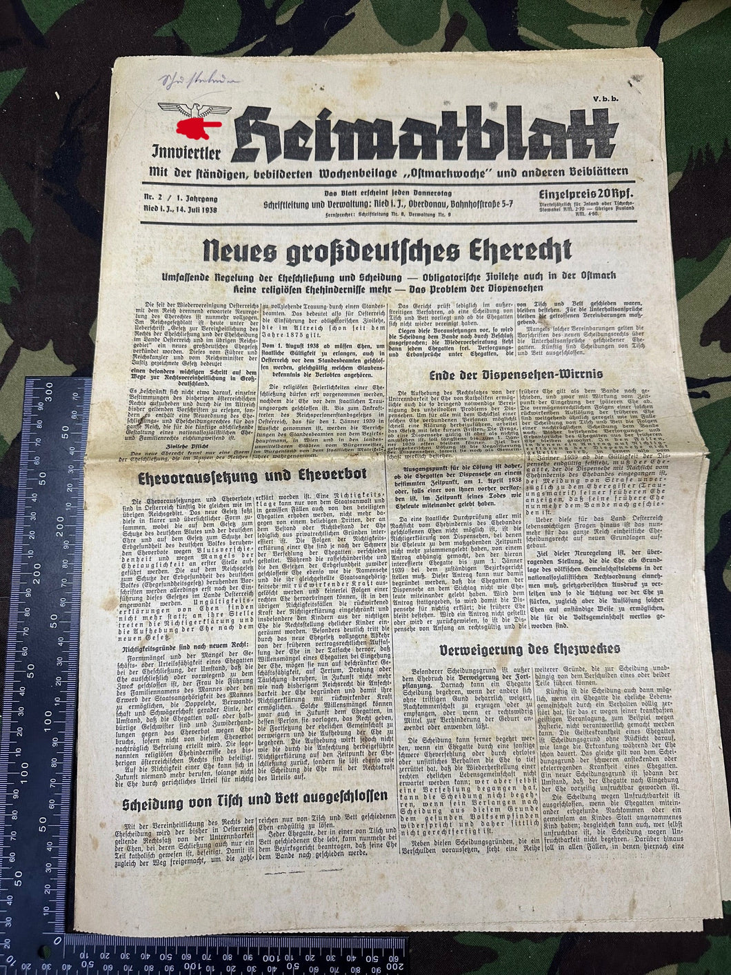 Original WW2 German Party Heimatblatt Political Newspaper - 14th July 1938 - The Militaria Shop