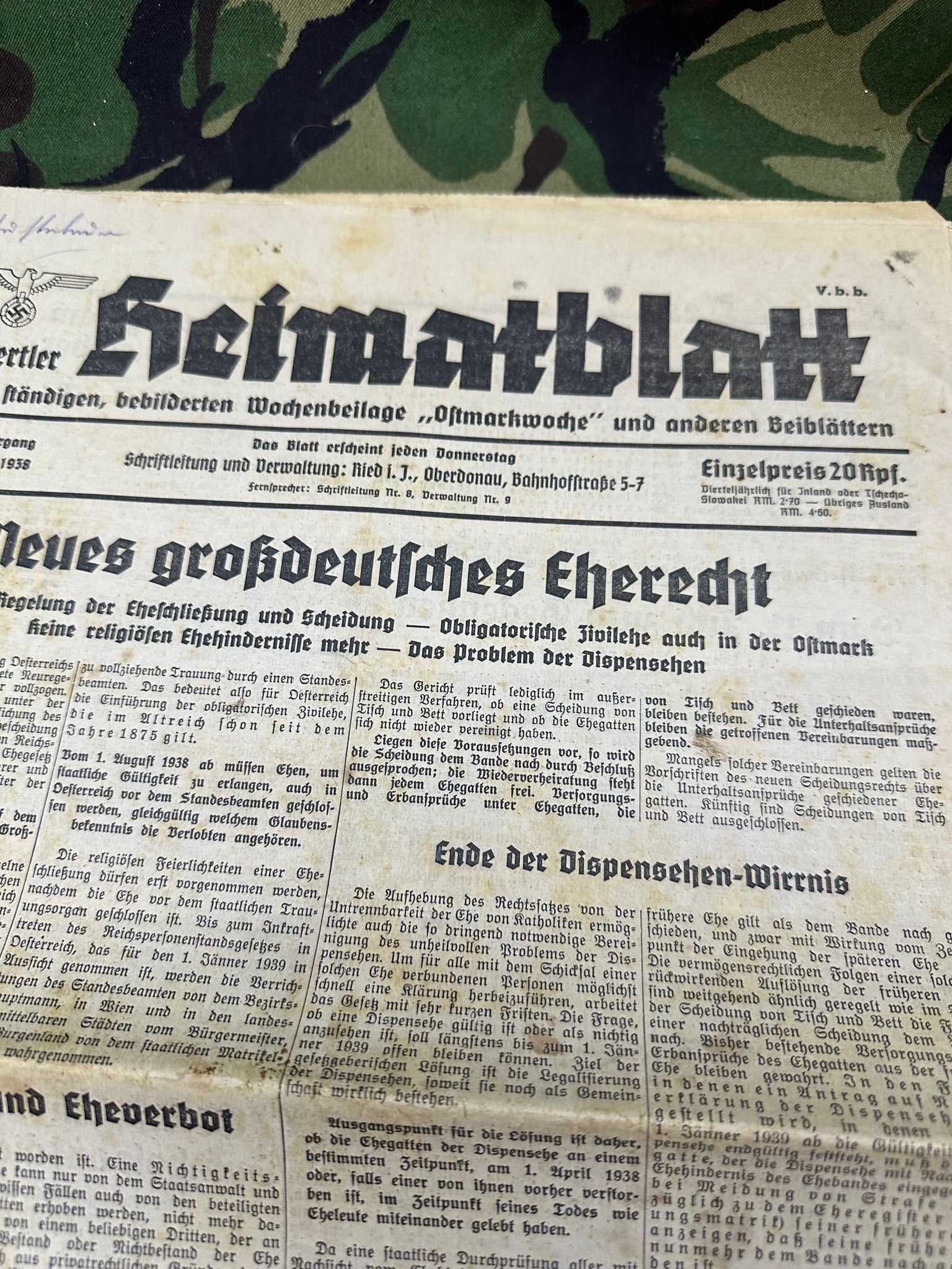 Original WW2 German Party Heimatblatt Political Newspaper - 14th July 1938 - The Militaria Shop