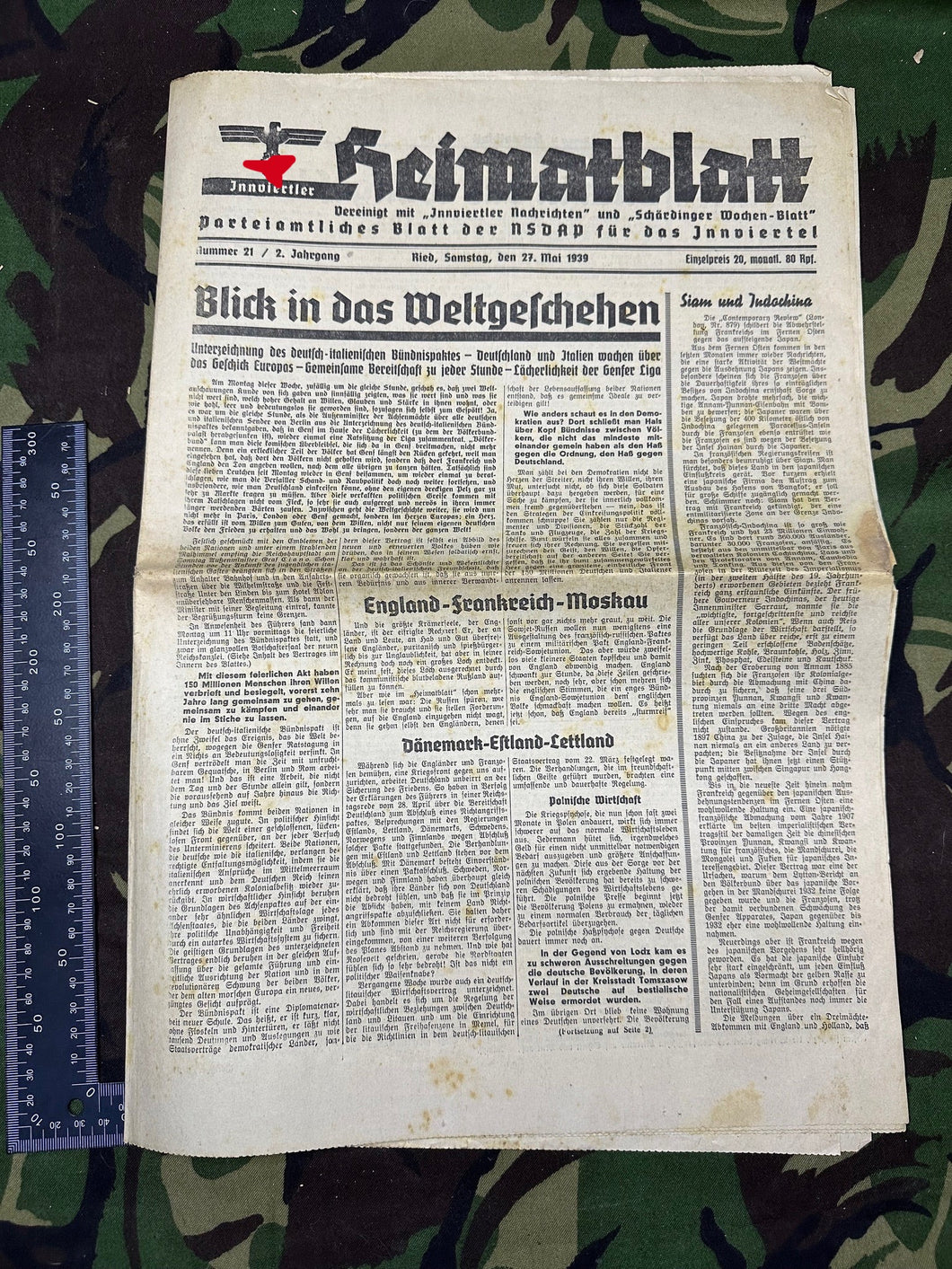 Original WW2 German Party Heimatblatt Political Newspaper - 27th May 1939 - The Militaria Shop