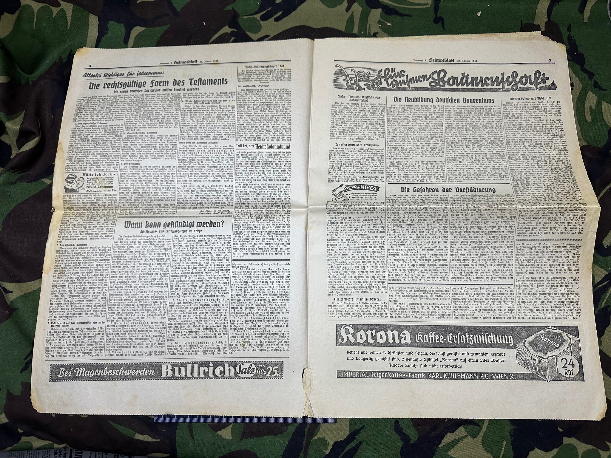 Original WW2 German Party Heimatblatt Political Newspaper - 26th January 1940 - The Militaria Shop