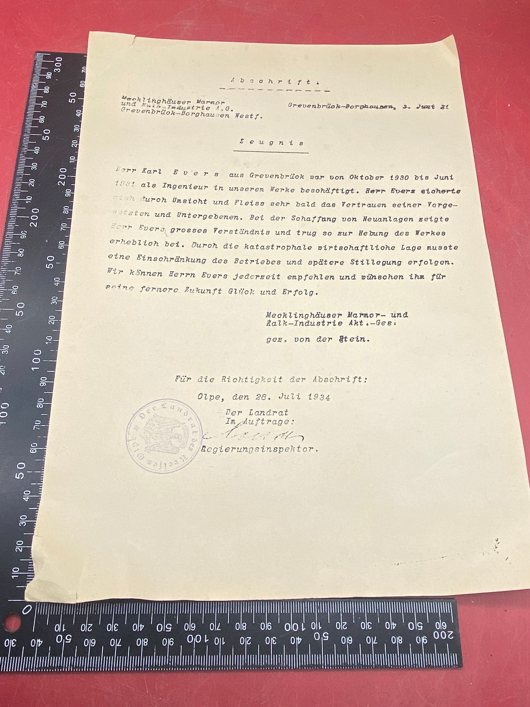 WW2 German Document Dated 1934. Interesting Original Paper with Stamp.