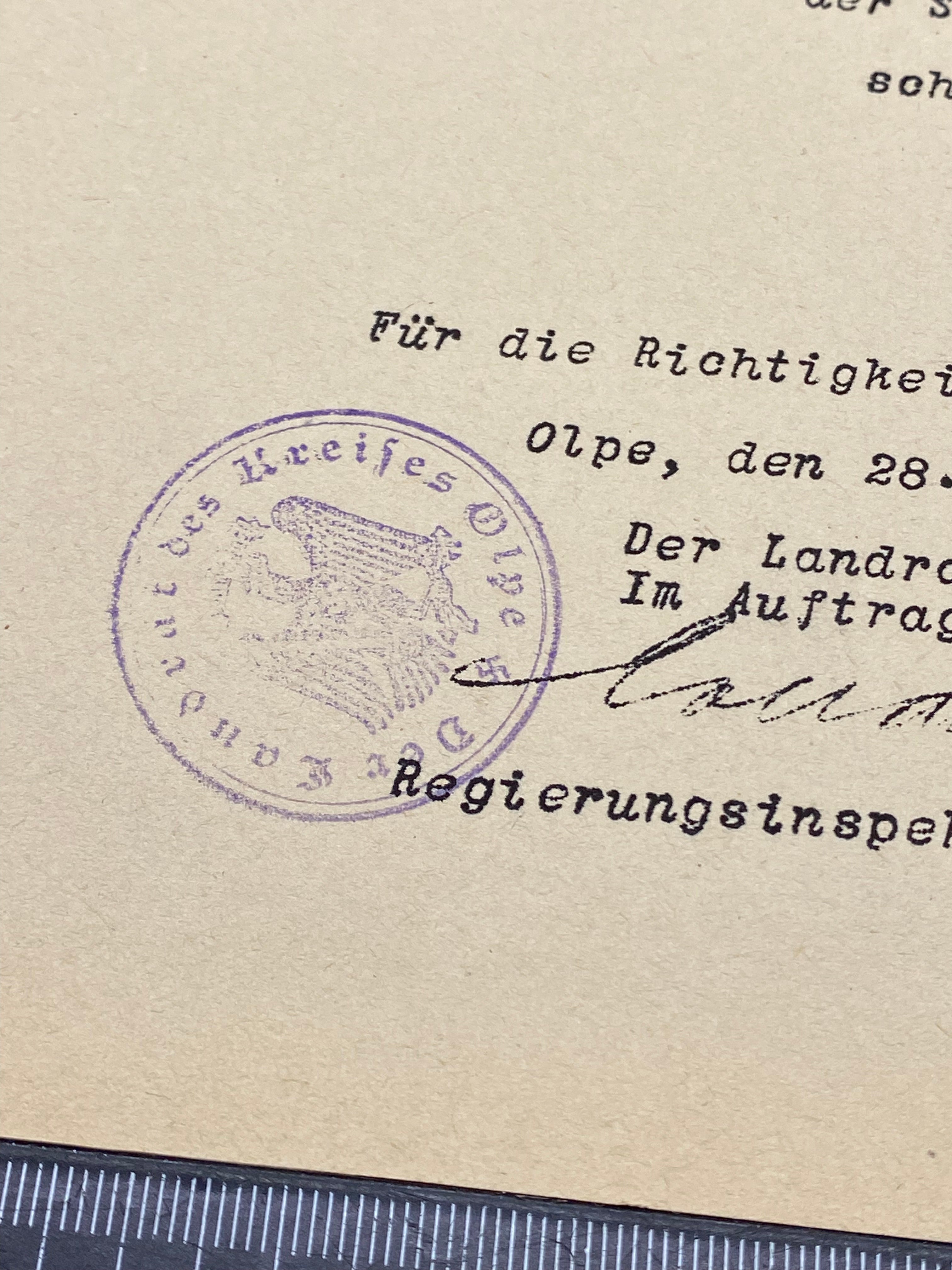 A WW2 German Document Dated 1934. Interesting Original Paper with Stamp - The Militaria Shop
