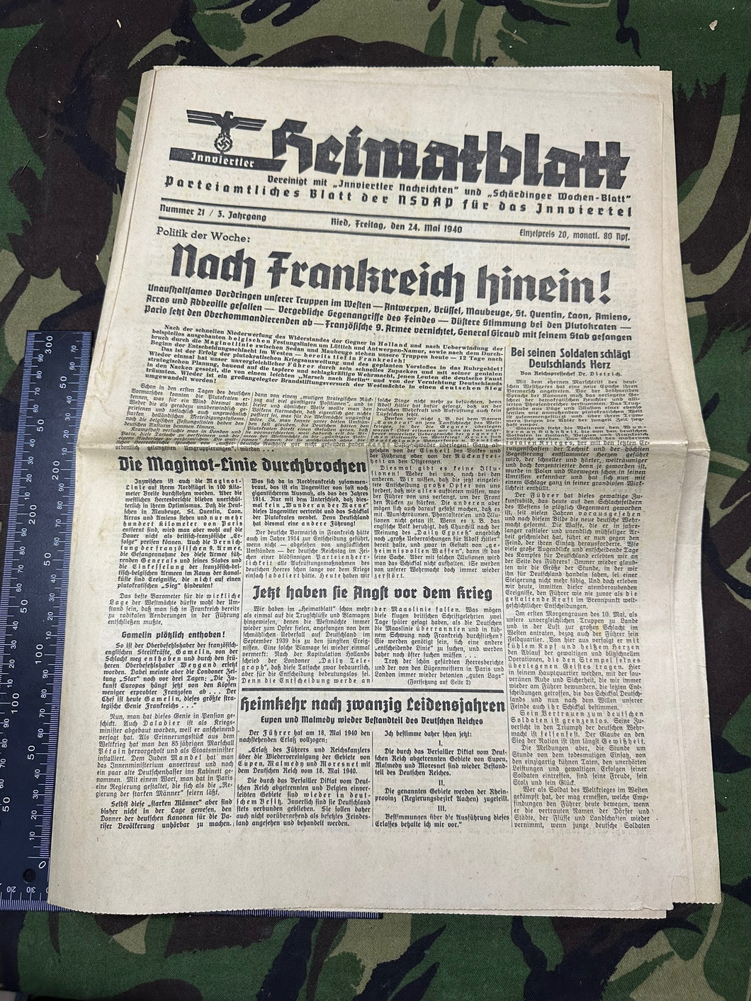 Original WW2 German Nazi Party Heimatblatt Political Newspaper - 24th May 1940