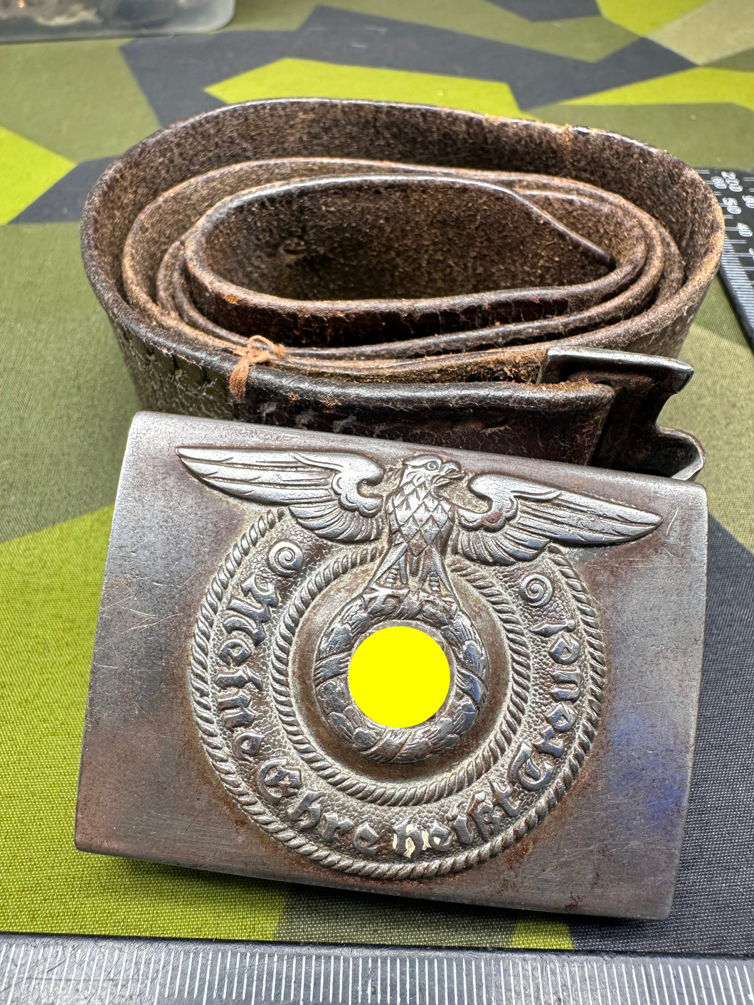 Original WW2 German Elite SS Late War Overhoff Steel Buckle & Belt Set