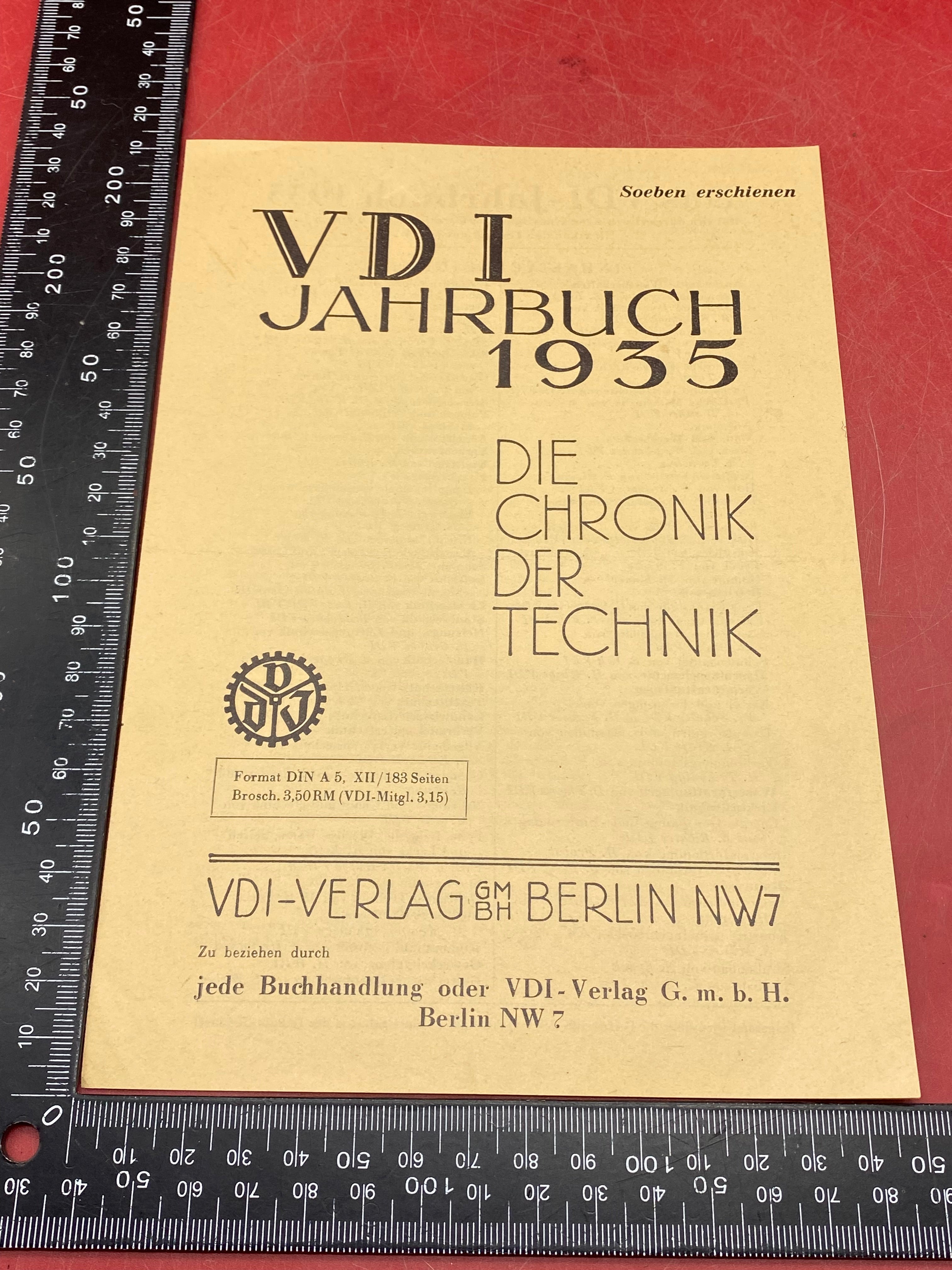 A WW2 German VDI Yearbook Document Dated 1935. Interesting Original - The Militaria Shop