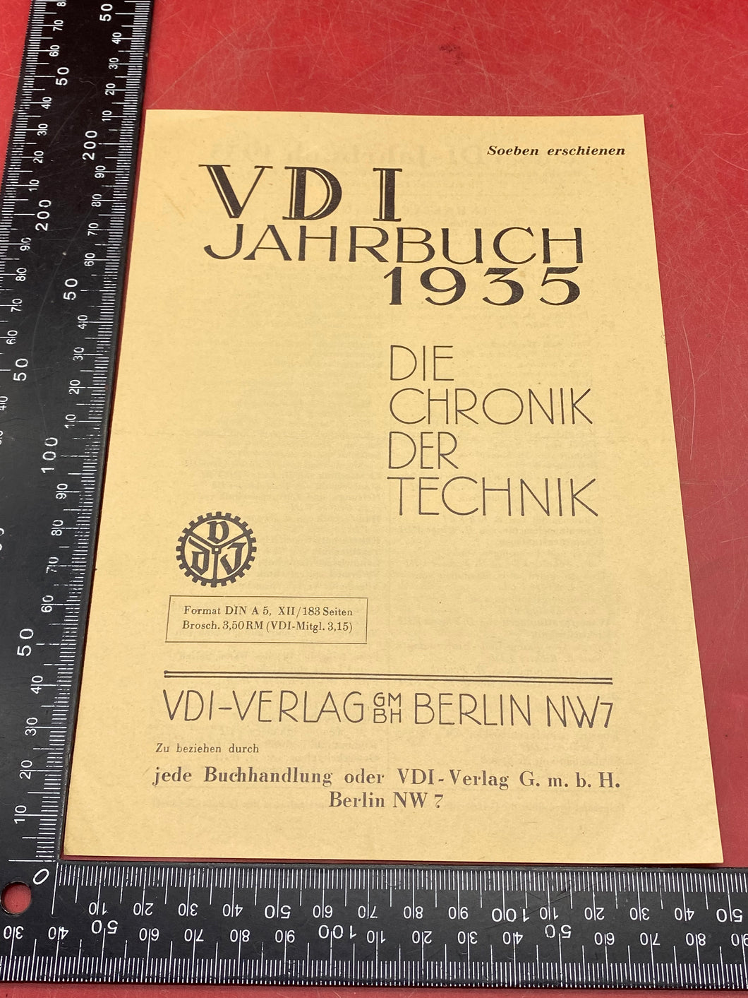 A WW2 German VDI Yearbook Document Dated 1935. Interesting Original
