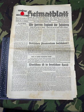 Original WW2 German Heimatblatt Political Newspaper - 29th September 1939 - The Militaria Shop