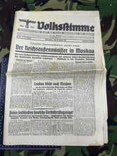 Load image into Gallery viewer, Original WW2 German NSDAP VOLKSSTIMME Political Newspaper - 24th August 1939
