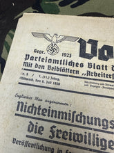 Load image into Gallery viewer, Original WW2 German NSDAP VOLKSSTIMME Political Newspaper - 6th July 1938 - The Militaria Shop
