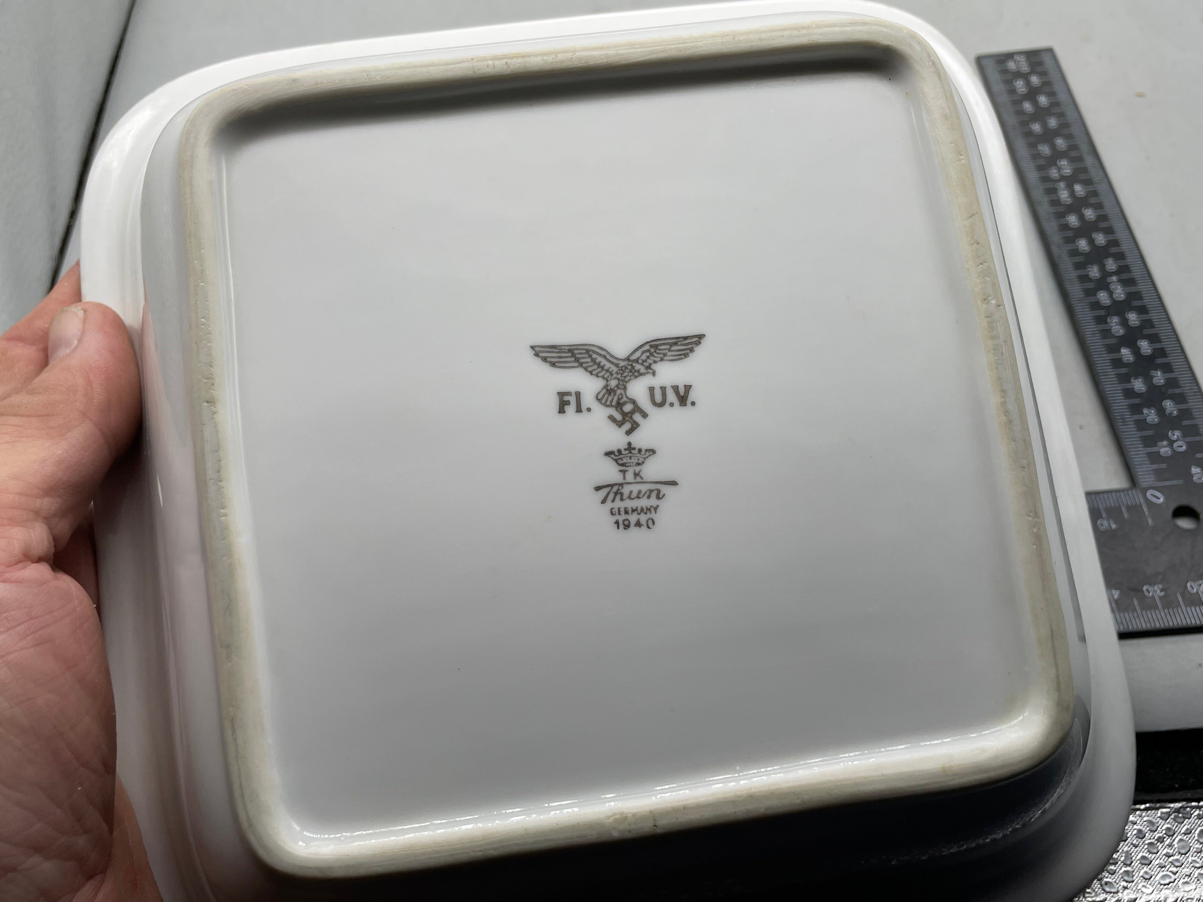 Original WW2 German Luftwaffe Air Force Porcelain Square Bowl - 1940 Dated - The Militaria Shop