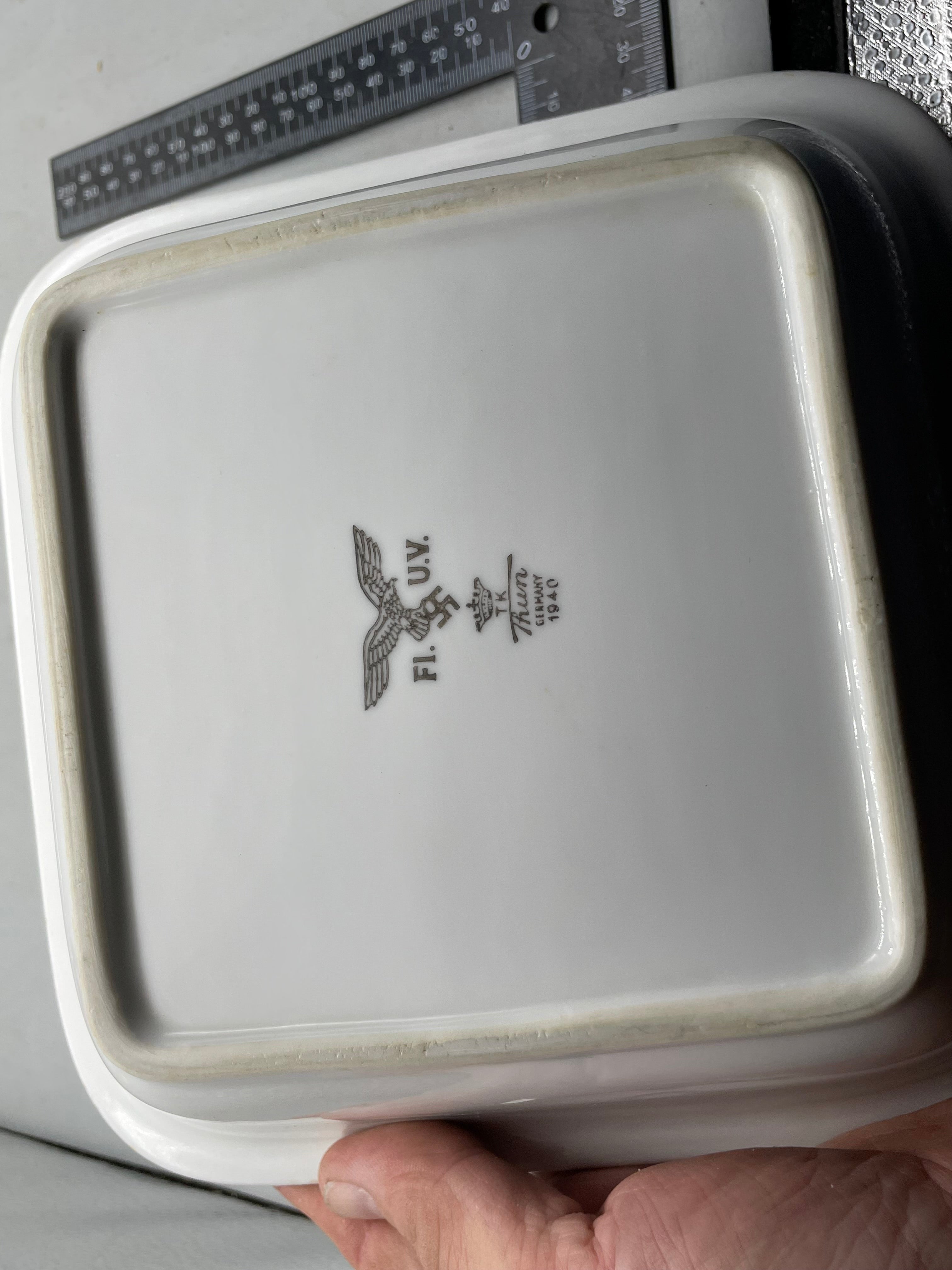 Original WW2 German Luftwaffe Air Force Porcelain Square Bowl - 1940 Dated - The Militaria Shop