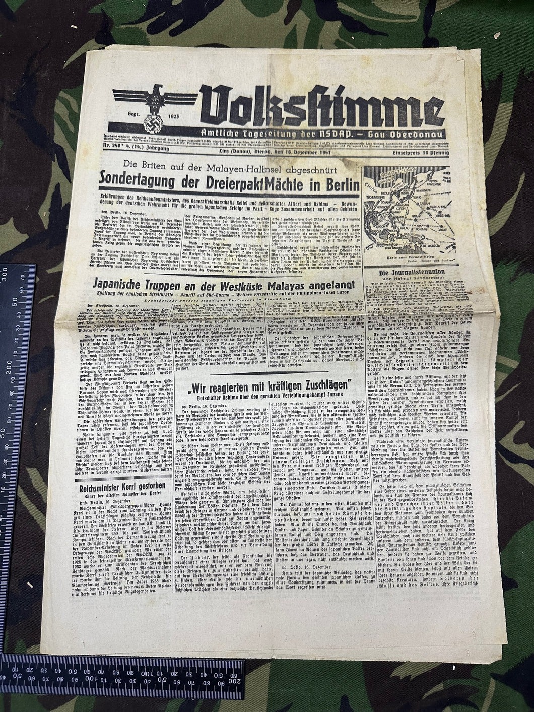 Original WW2 German NSDAP VOLKSSTIMME Political Newspaper - 16th December 1941 - The Militaria Shop