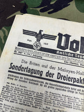 Charger l&#39;image dans la galerie, Original WW2 German NSDAP VOLKSSTIMME Political Newspaper - 16th December 1941 - The Militaria Shop
