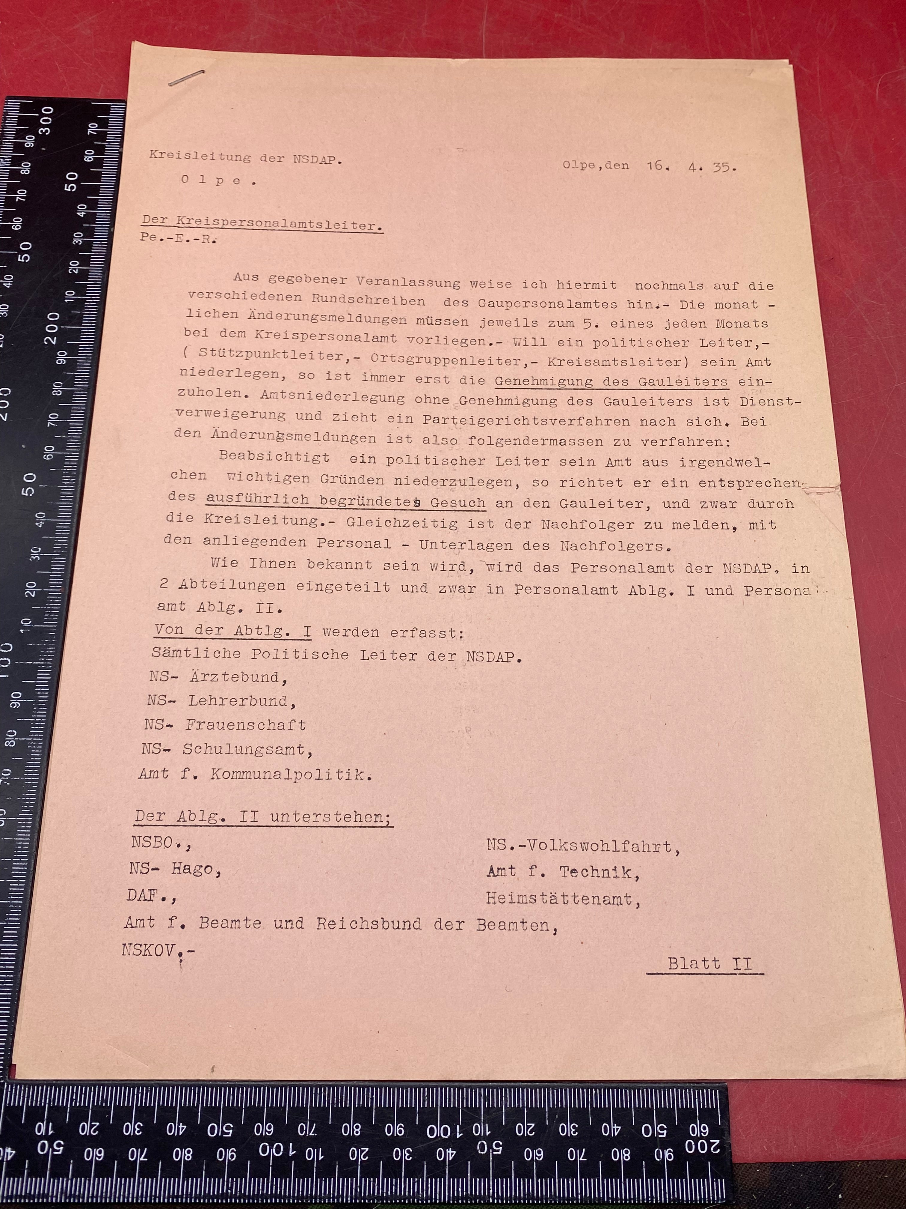 A WW2 German 1935 Dated NSDAP Document. With Stamps etc - The Militaria Shop
