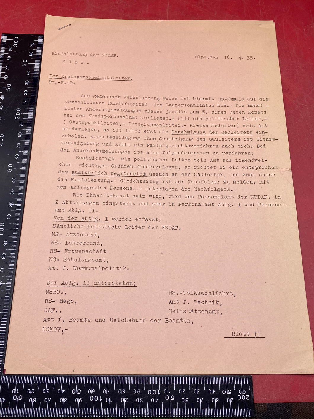 A WW2 German 1935 Dated NSDAP Document. With Stamps etc