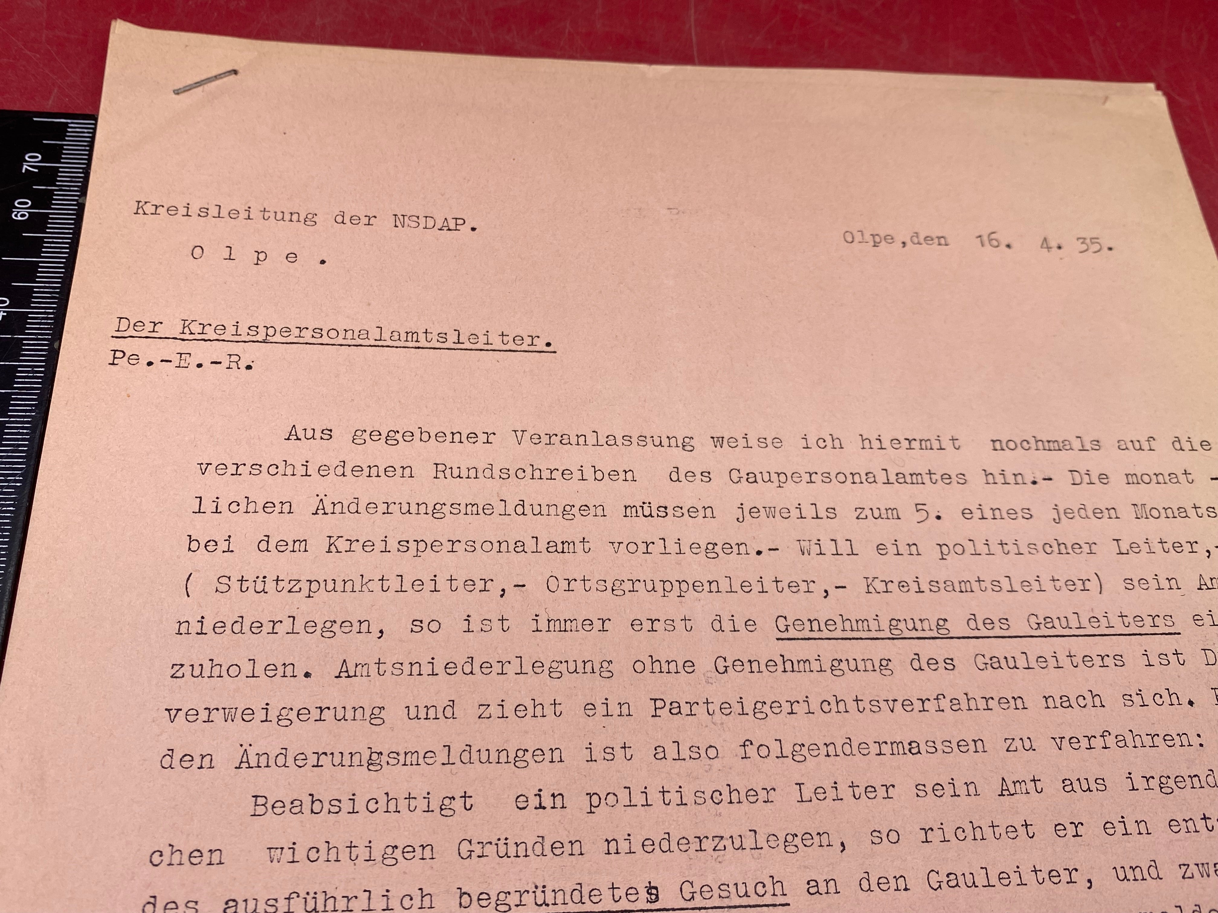 A WW2 German 1935 Dated NSDAP Document. With Stamps etc - The Militaria Shop