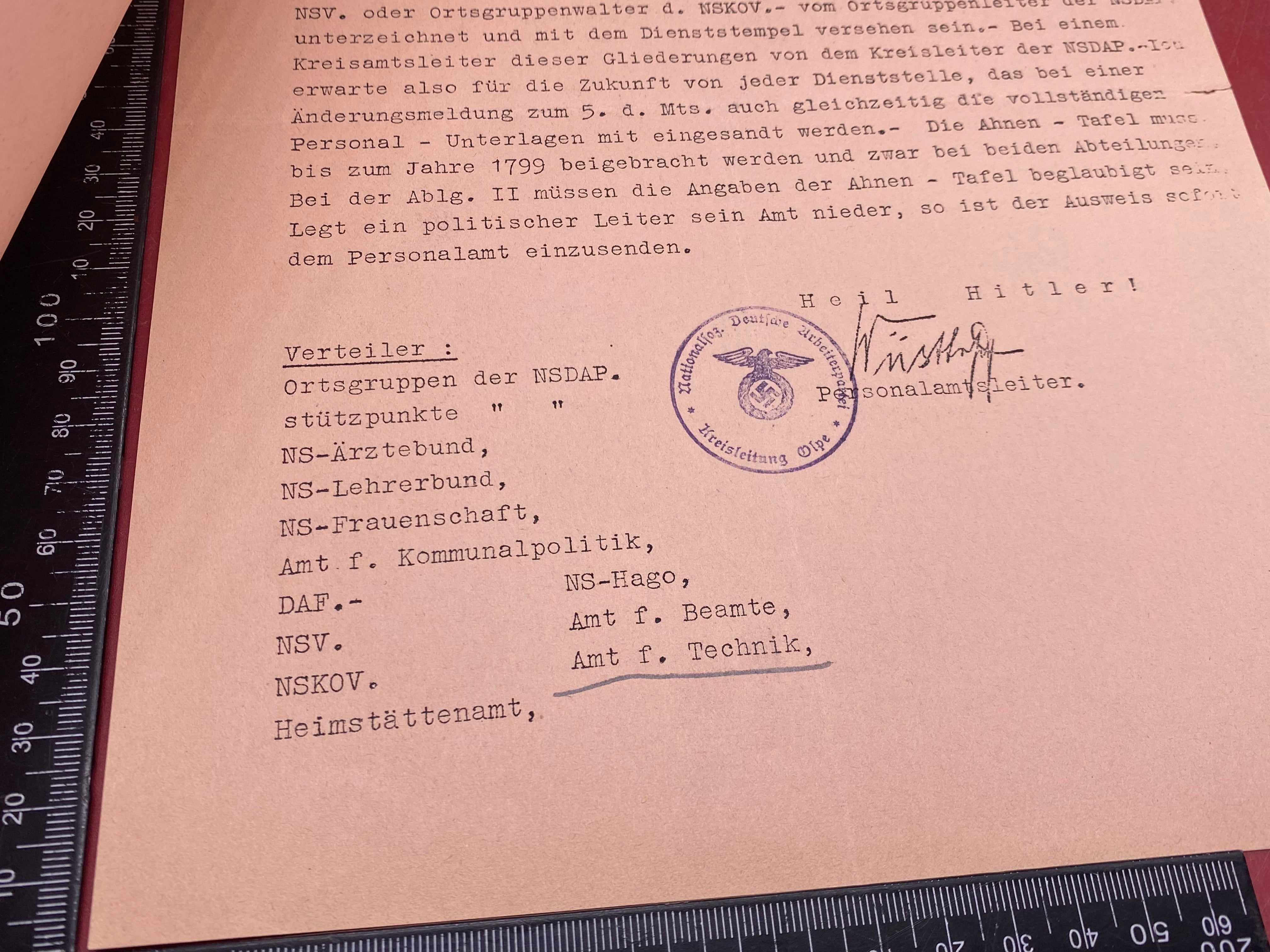 A WW2 German 1935 Dated NSDAP Document. With Stamps etc - The Militaria Shop