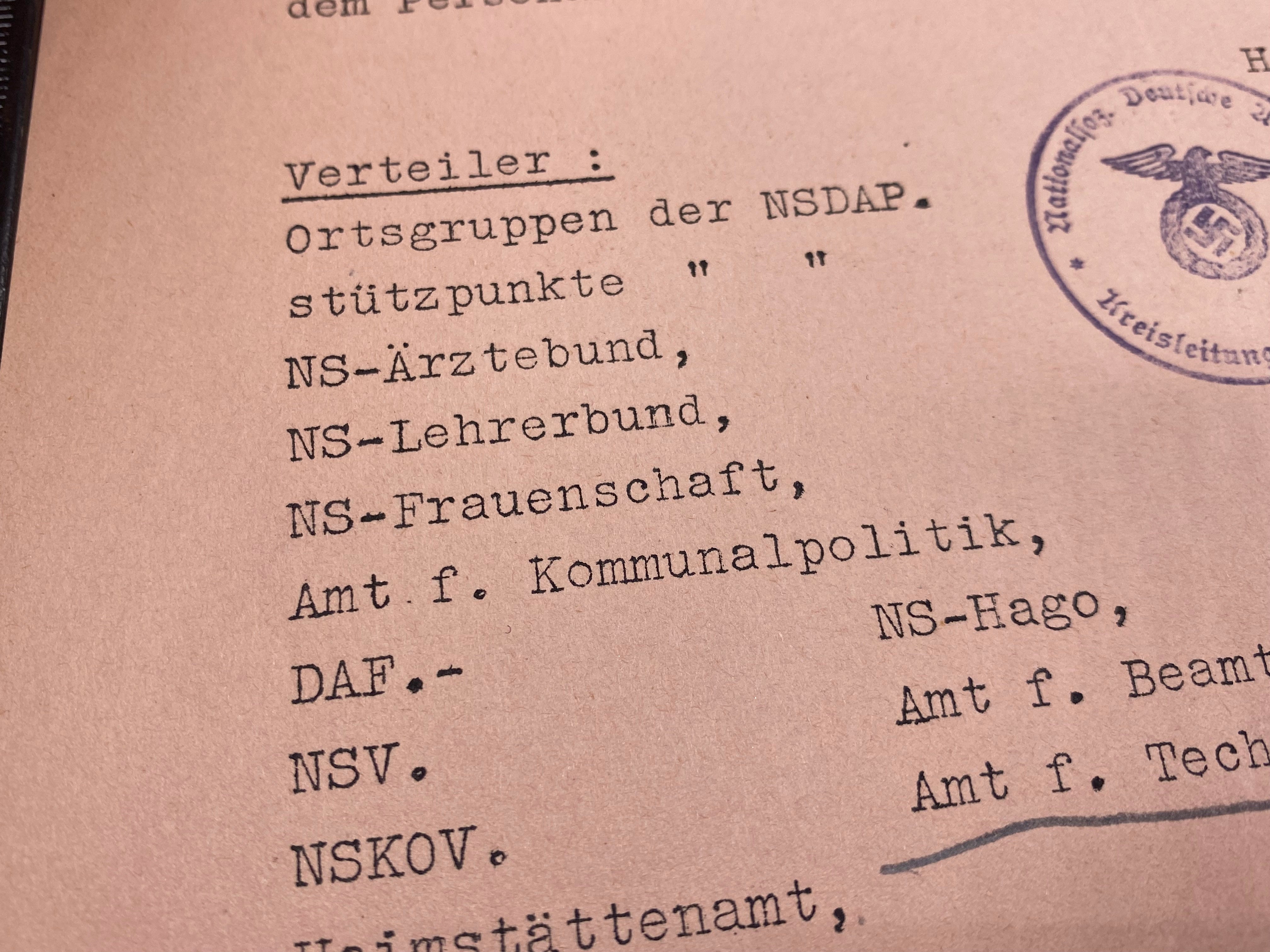 A WW2 German 1935 Dated NSDAP Document. With Stamps etc - The Militaria Shop