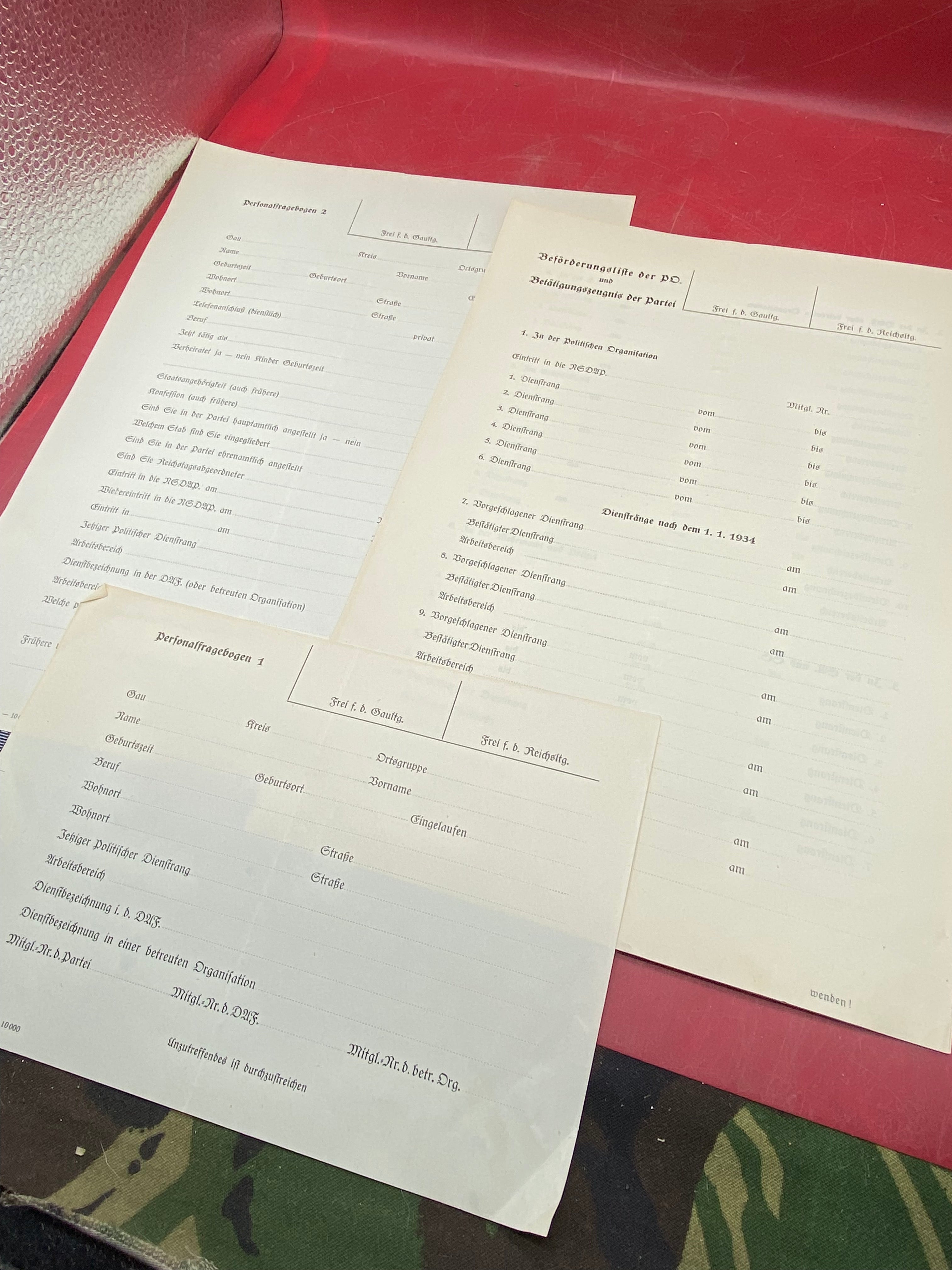 An Interesting Group of Three 1935 Dated NSADP Forms. - The Militaria Shop