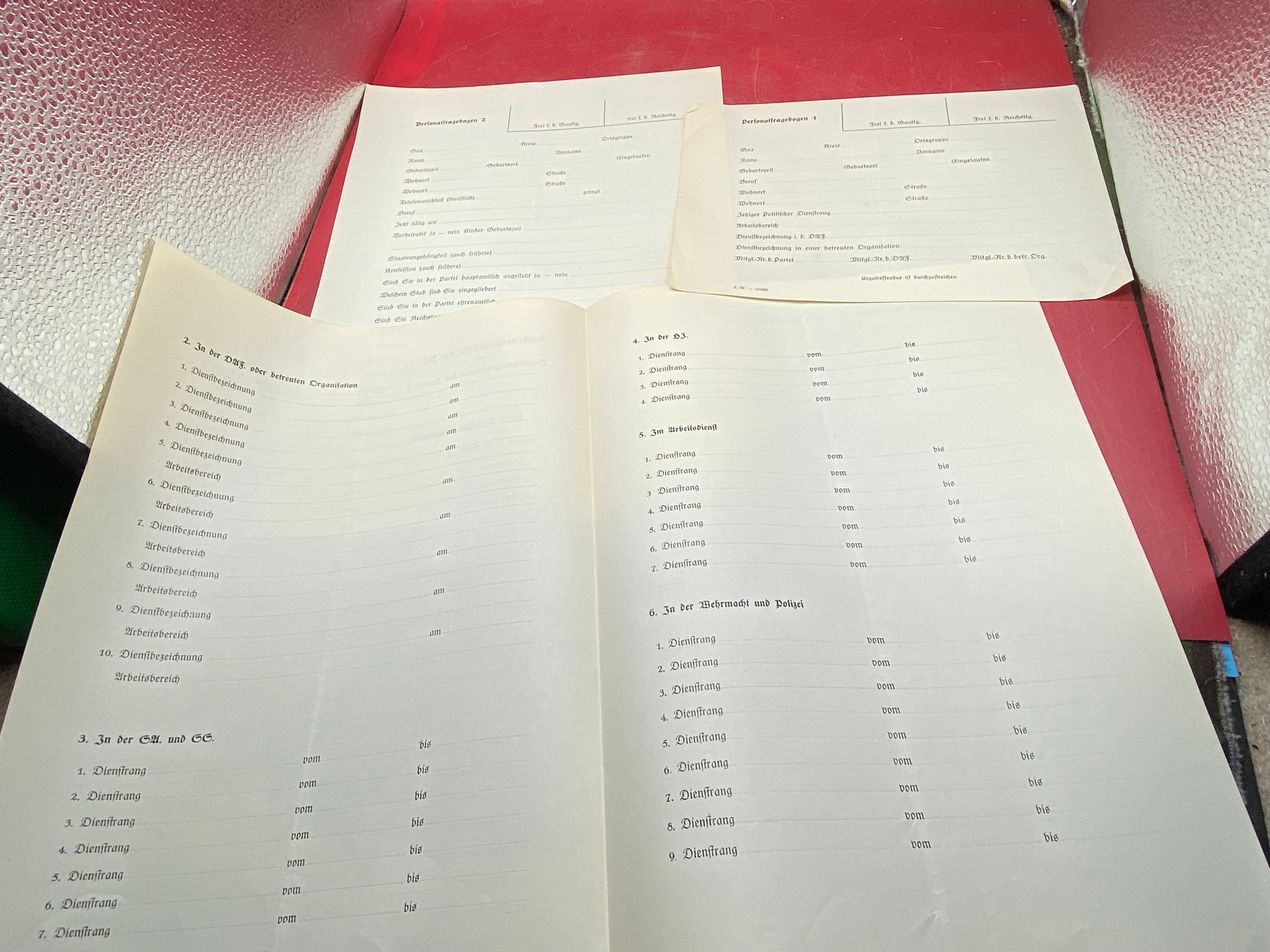 An Interesting Group of Three 1935 Dated NSADP Forms. - The Militaria Shop