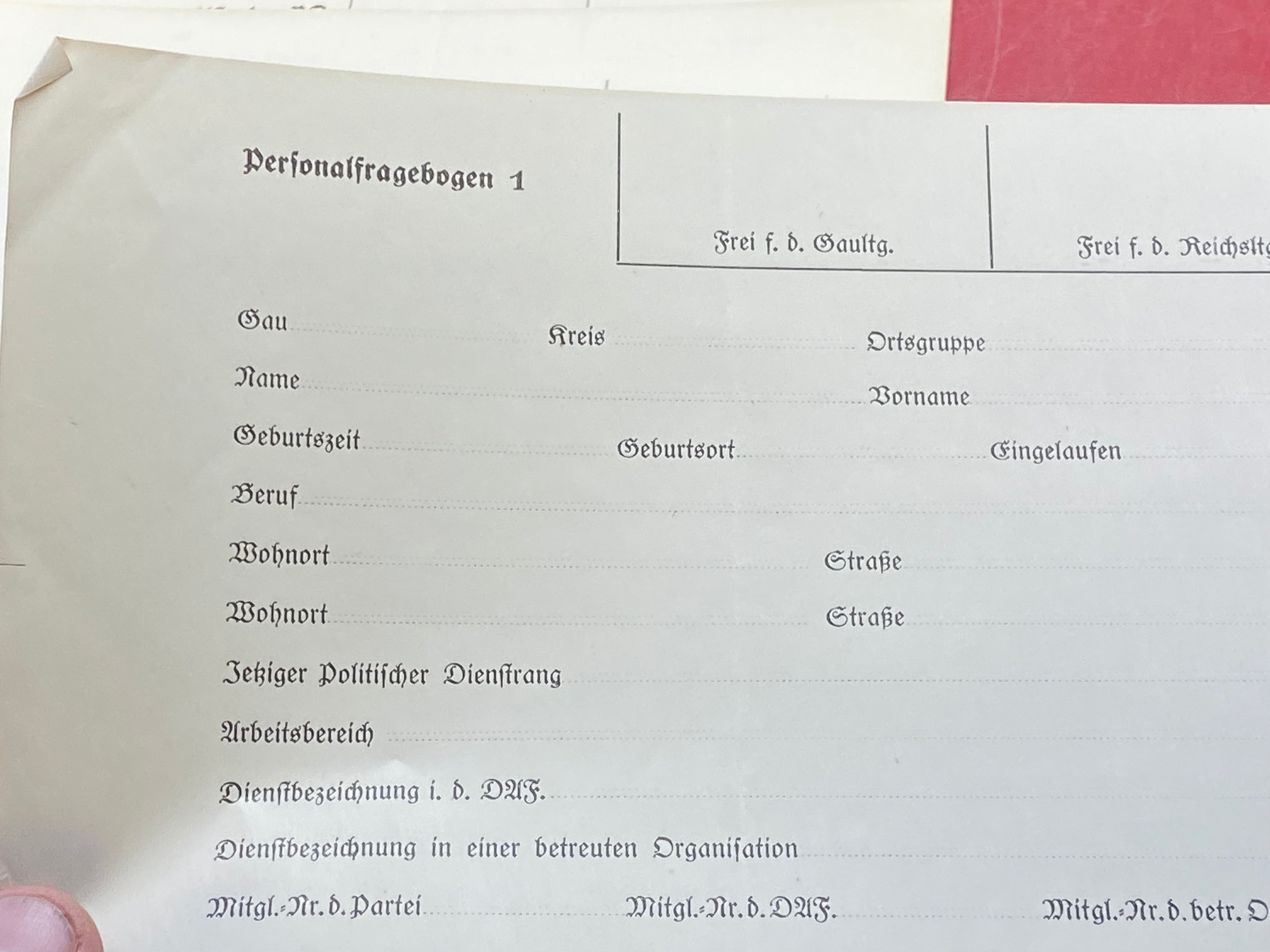 An Interesting Group of Three 1935 Dated NSADP Forms. - The Militaria Shop