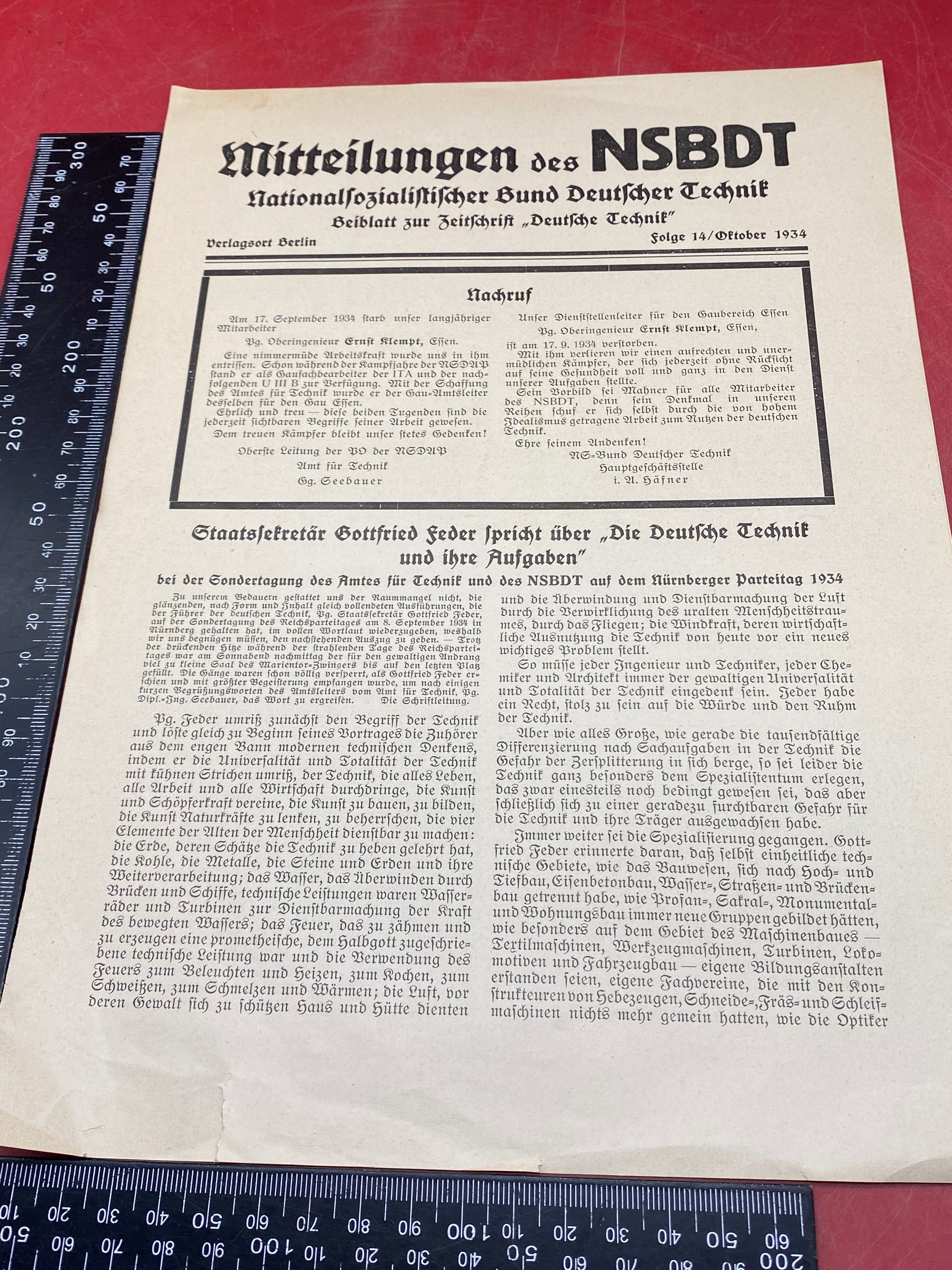 WW2 German NSBDT Leaflet - Possibly Technical Engineering Related - The Militaria Shop