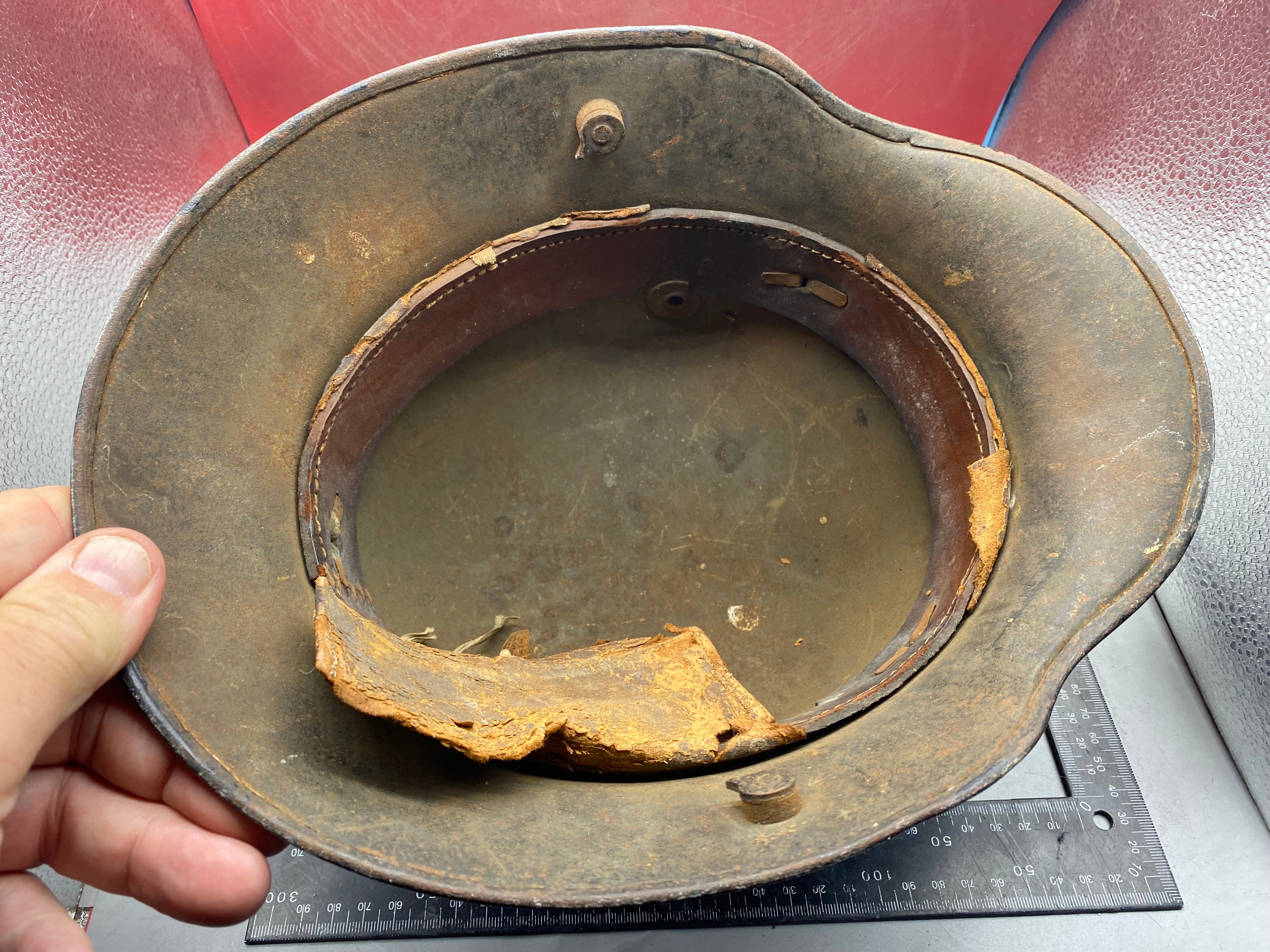 Original German Early SS Transitional M16 Helmet with Liner Band - WW1/WW2 - The Militaria Shop