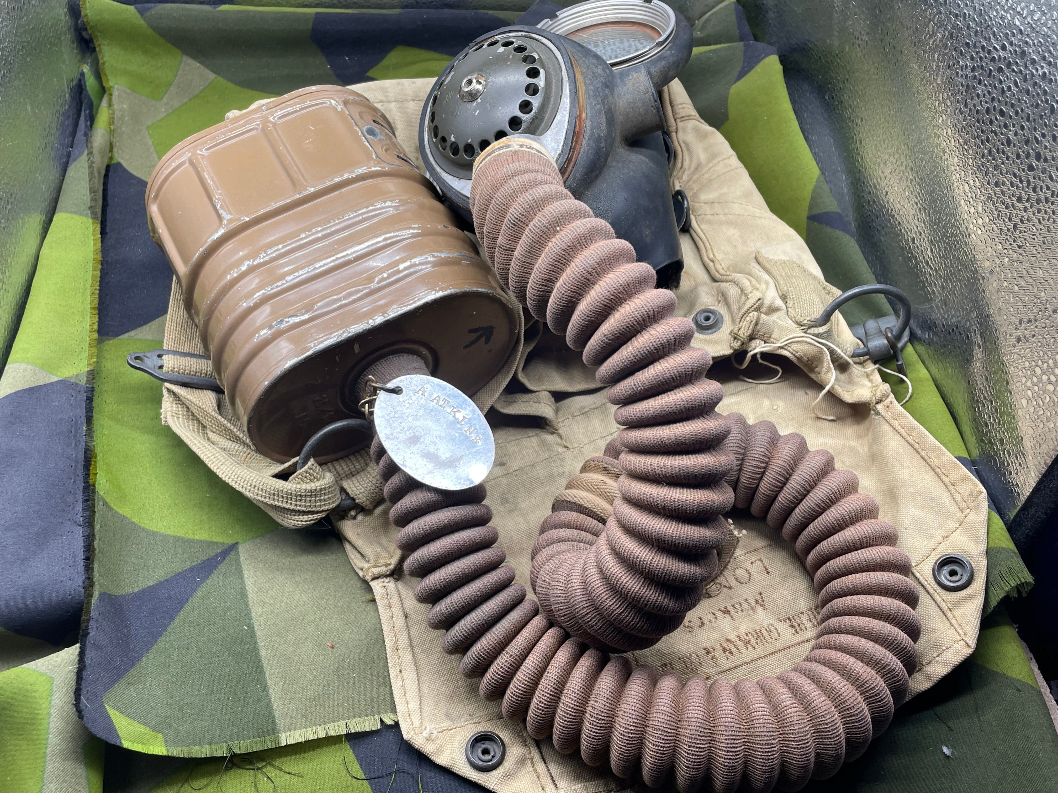 Original WW2 British Army Long-Hose Gas Mask with Bag & Dog Tag - The Militaria Shop
