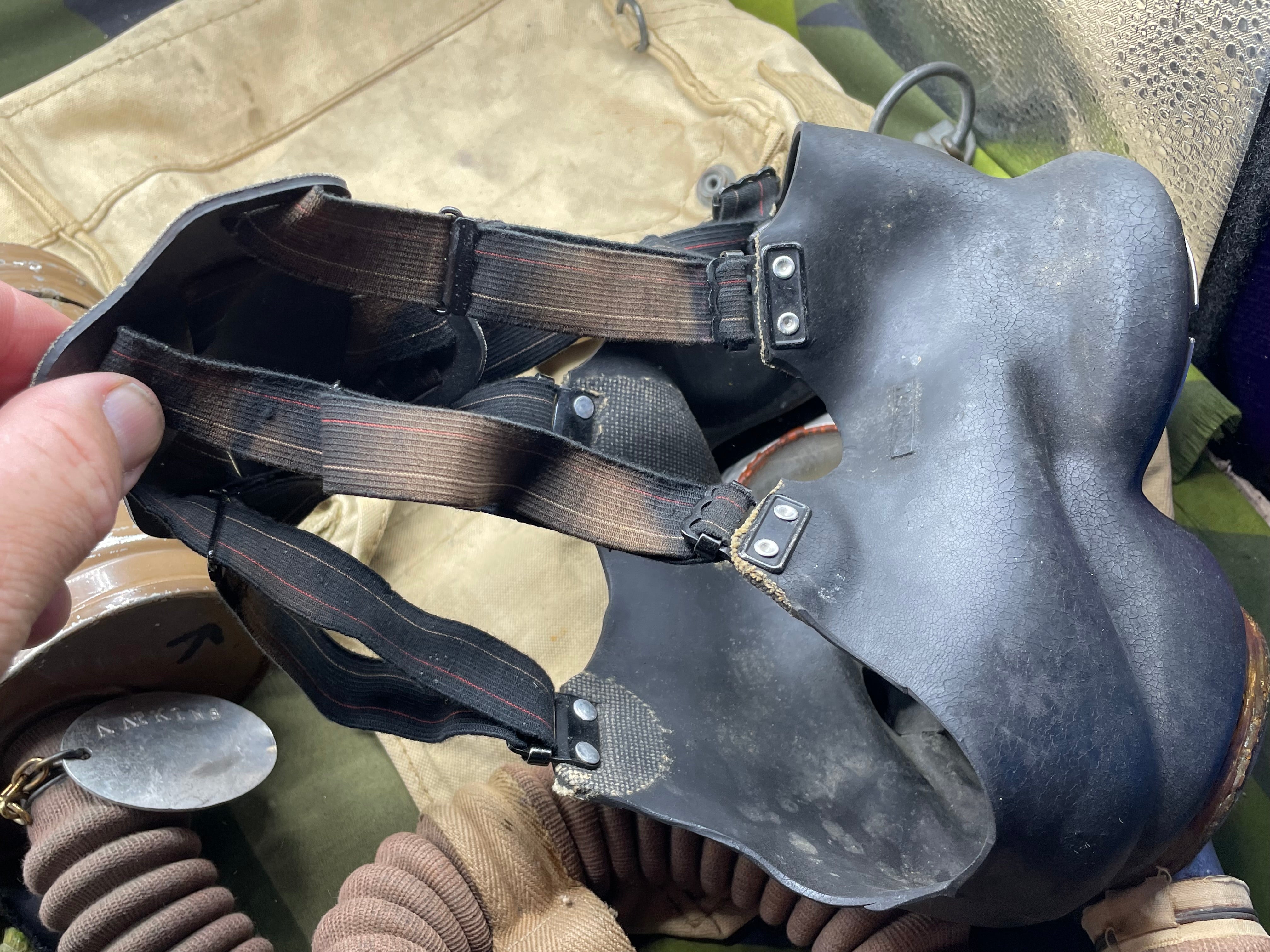 Original WW2 British Army Long-Hose Gas Mask with Bag & Dog Tag - The Militaria Shop