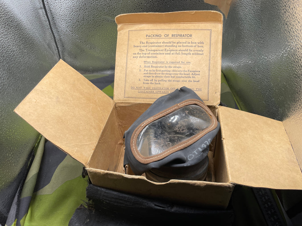 Original WW2 Civilian British Home Front Gas Mask in Cardboard Box with Cover