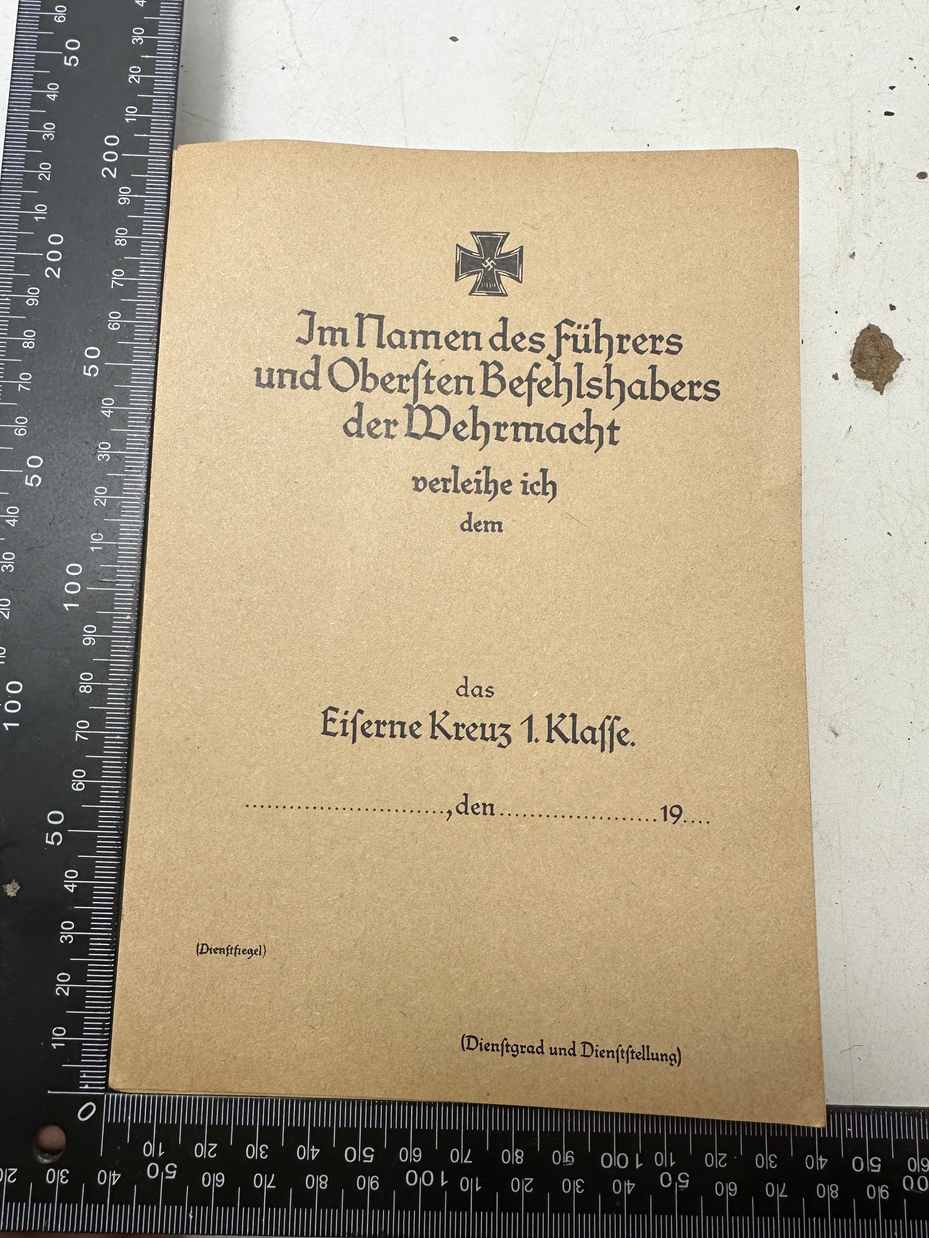WW2 German Army / Luftwaffe Iron Cross Award Certificate Reproduction - The Militaria Shop